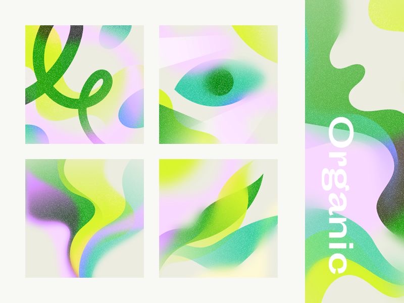 Organic abstract gradient shapes: green, yellow, purple — the Organic series