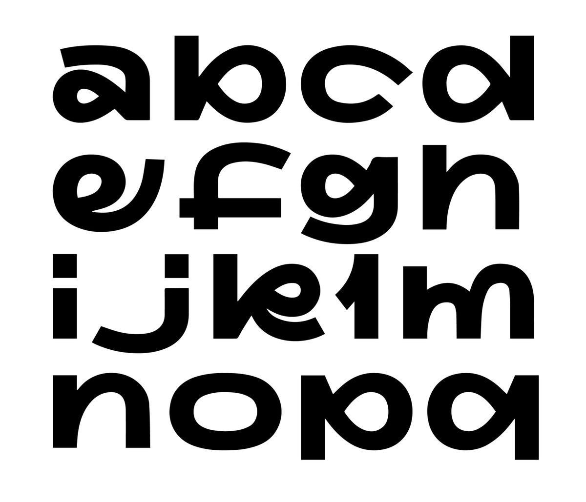 Experimental typography: bold sans-serif letters a–q shown up close